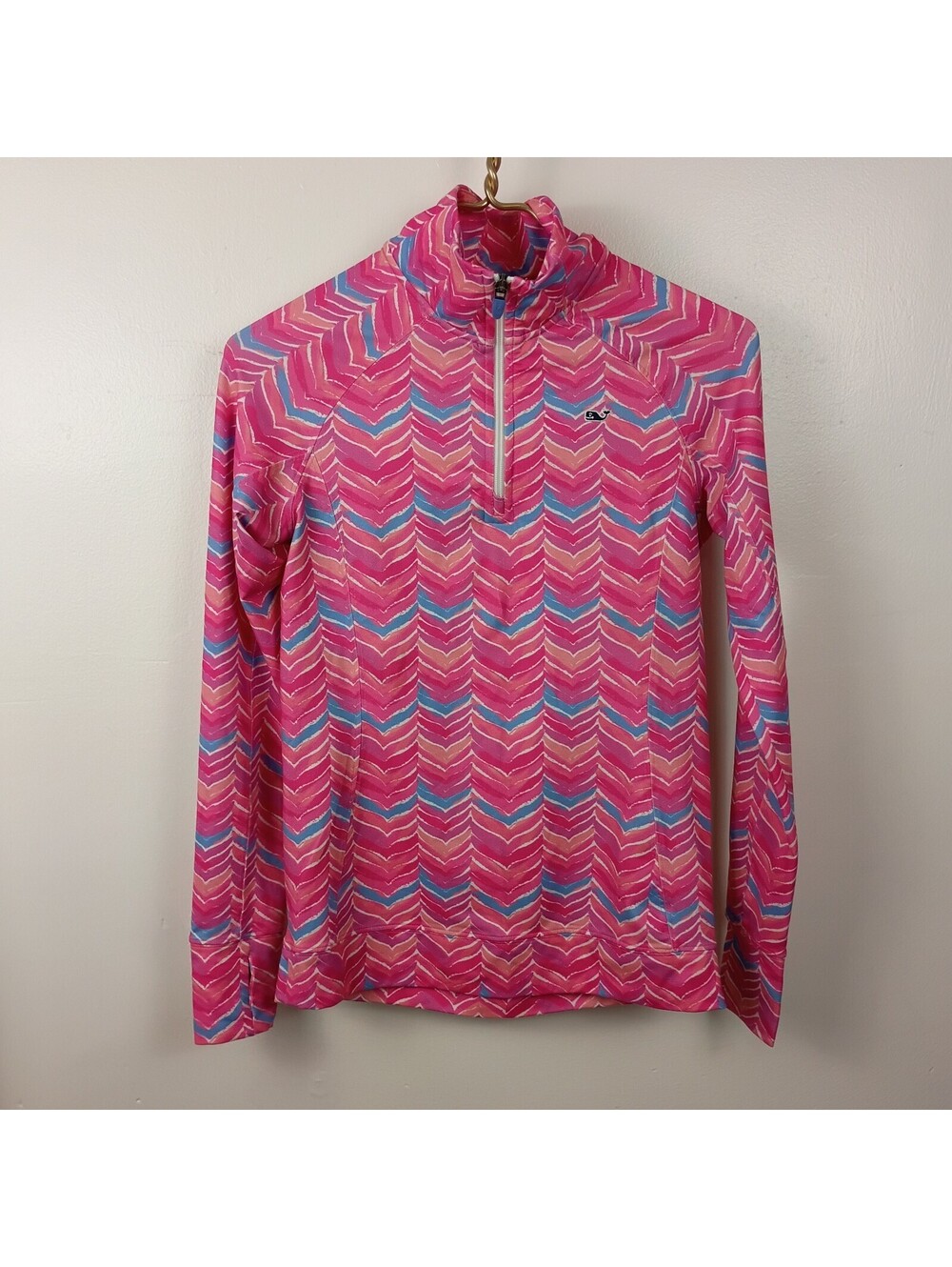 Vineyard Vines Performance Women's Quarter Zip Pullover Pink Zig Zag